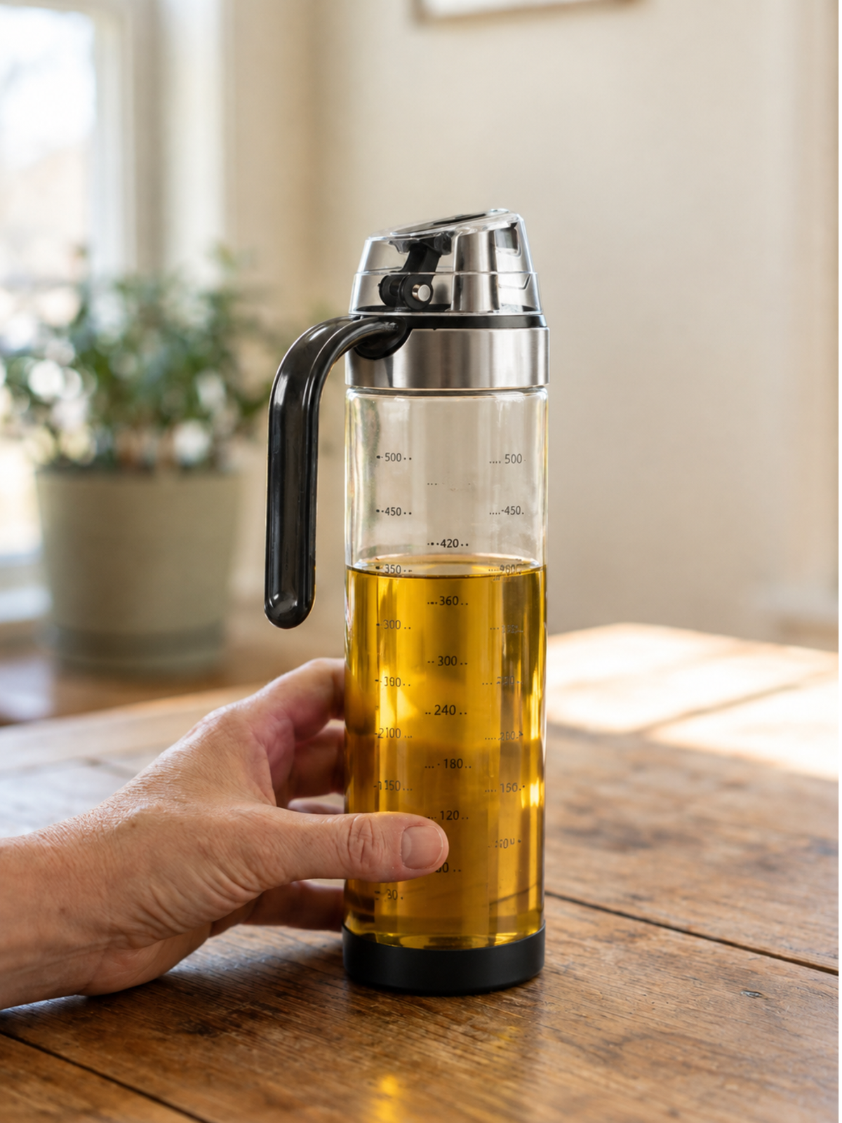 Glass Oil Bottle with Automatic Spout for Kitchen Use