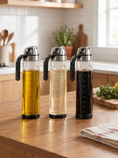 Glass Oil Bottle with Automatic Spout for Kitchen Use